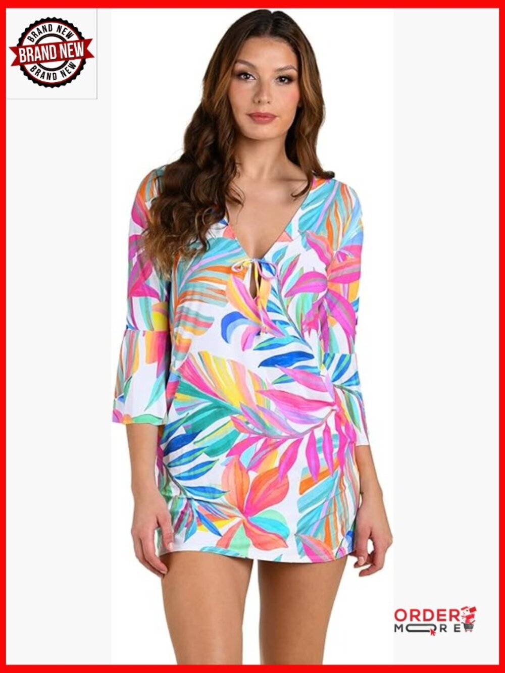 V-Neck Tunic Swimsuit Cover Up with Pockets, Loose Fit, Lightweight